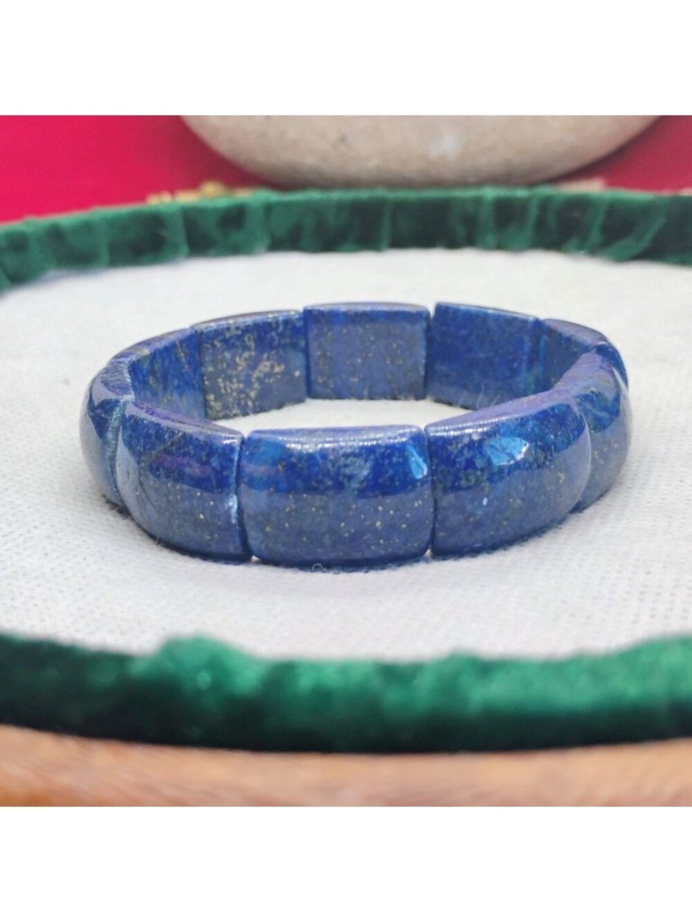 Chunky Blue Lapis Lazuli Bead Stretch Bangle Bracelet Large Rectangle Stones.